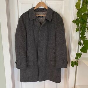 Austrian Wool Men’s Vintage Gray Trench Coat Lined Button Up Pockets Old Money